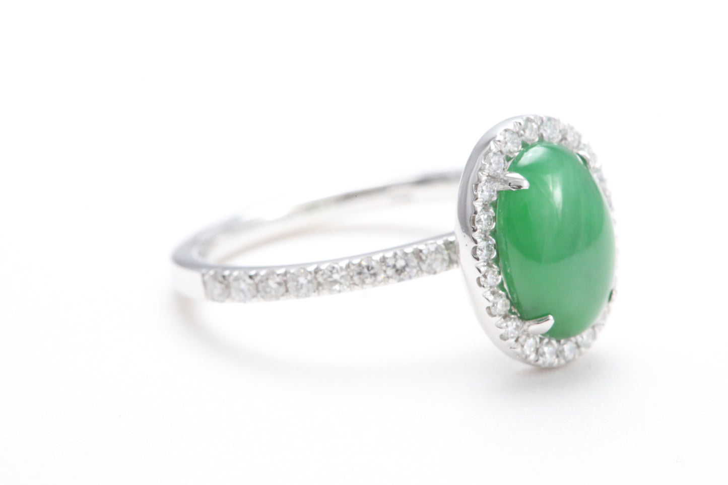 Oval Jadeite and Diamond Halo Ring