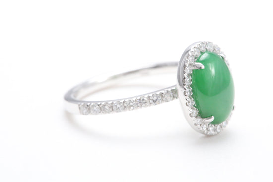 Oval Jadeite and Diamond Halo Ring