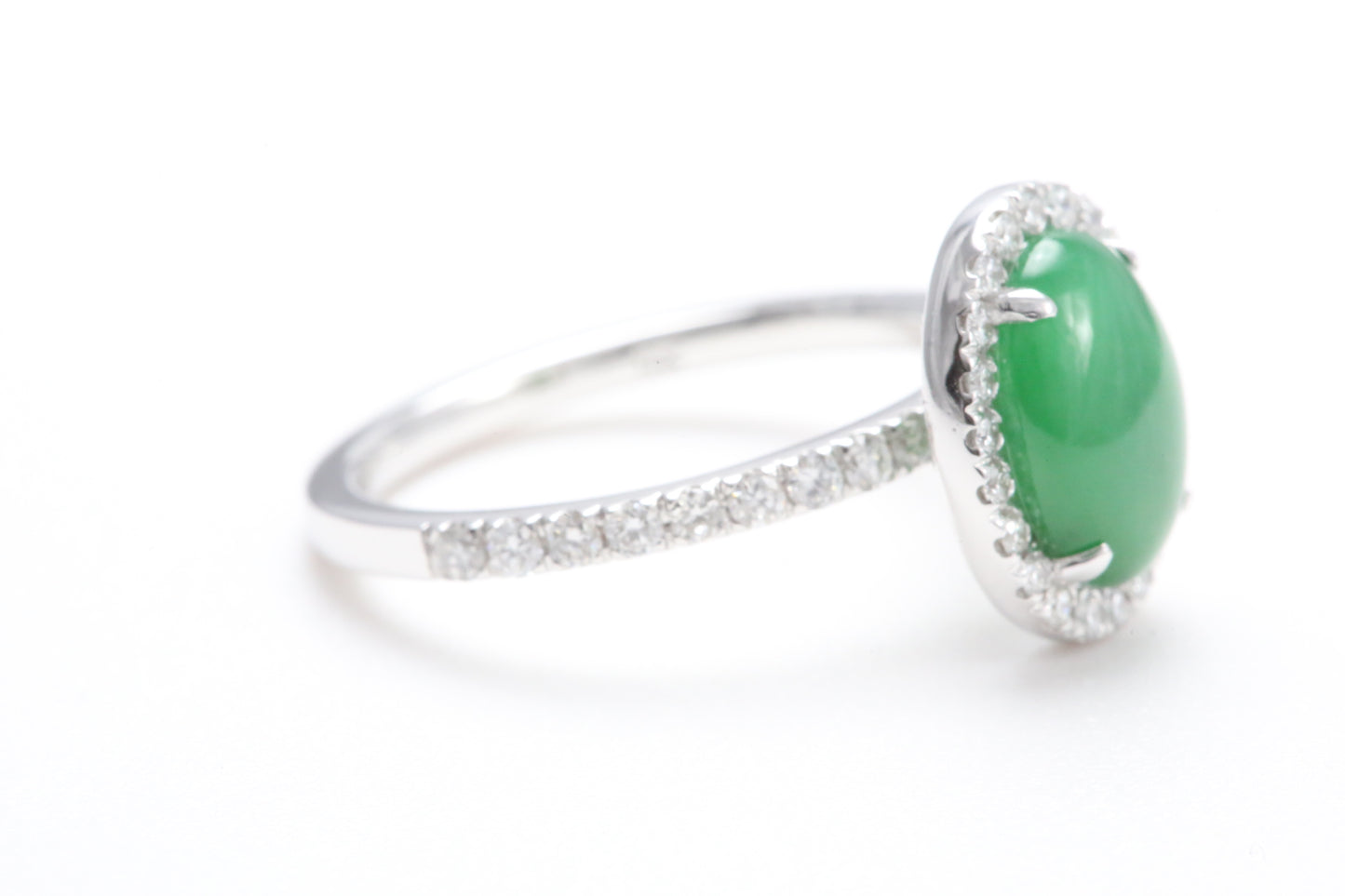 Oval Jadeite and Diamond Halo Ring