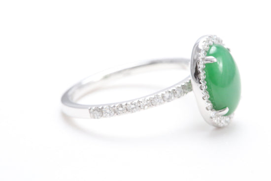 Oval Jadeite and Diamond Halo Ring