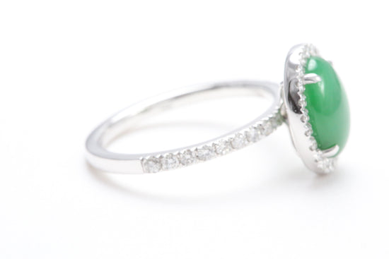 Oval Jadeite and Diamond Halo Ring