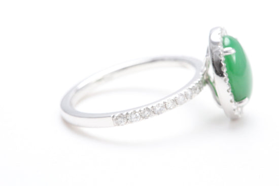 Oval Jadeite and Diamond Halo Ring