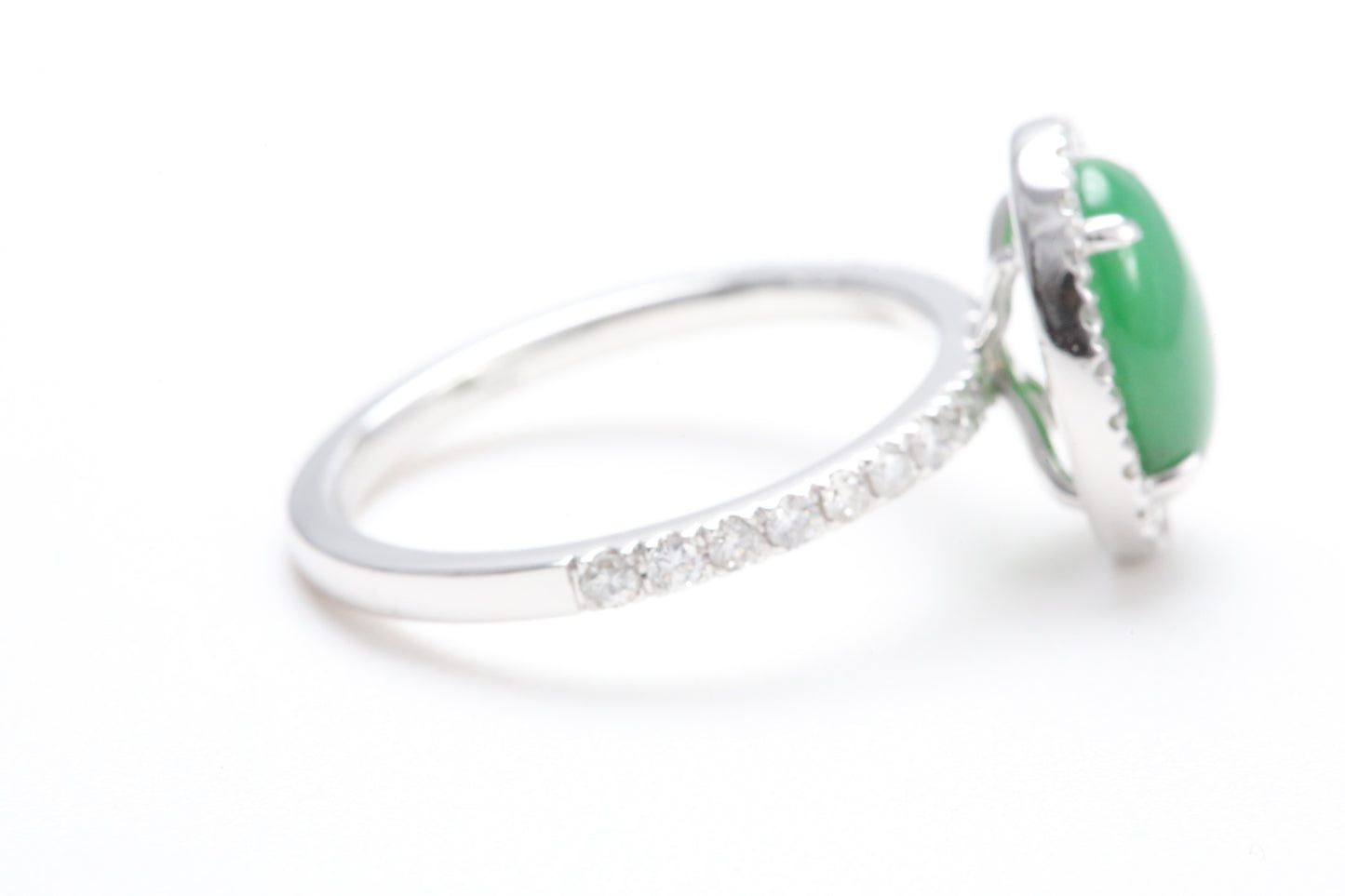 Oval Jadeite and Diamond Halo Ring