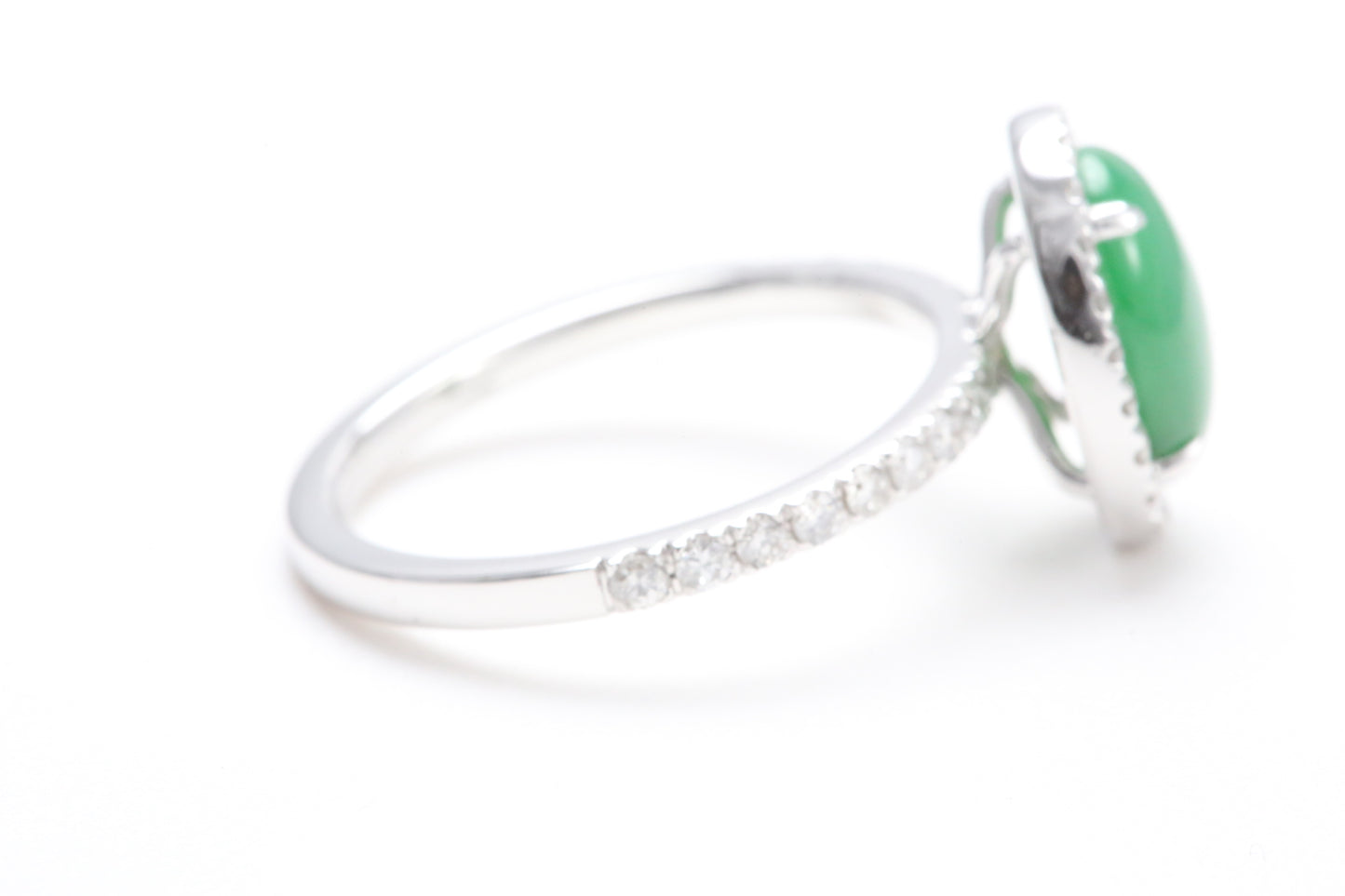 Oval Jadeite and Diamond Halo Ring