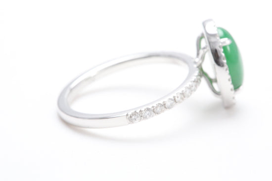 Oval Jadeite and Diamond Halo Ring