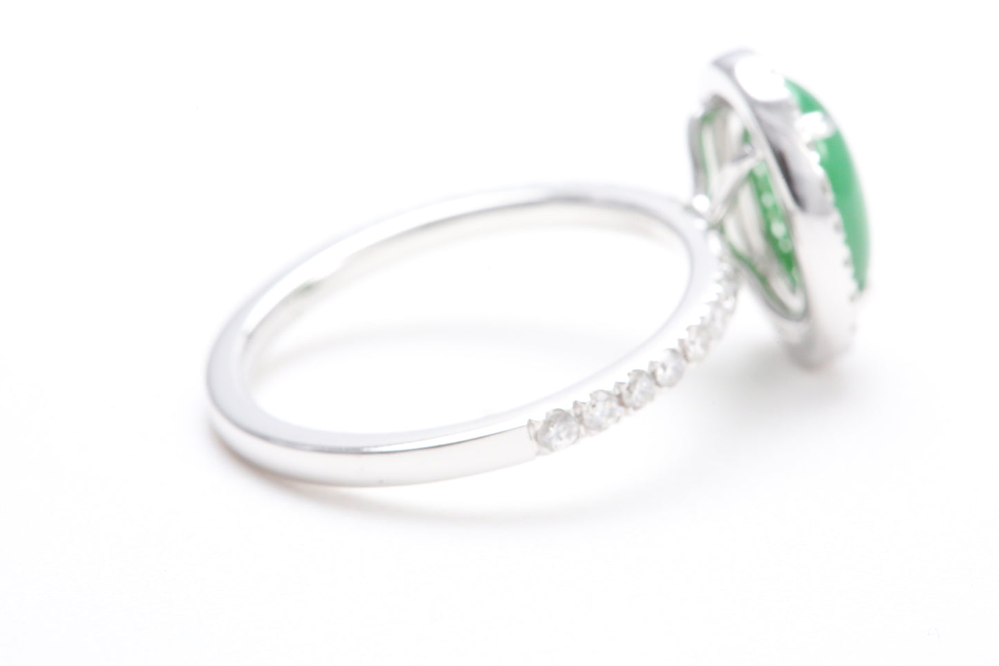 Oval Jadeite and Diamond Halo Ring