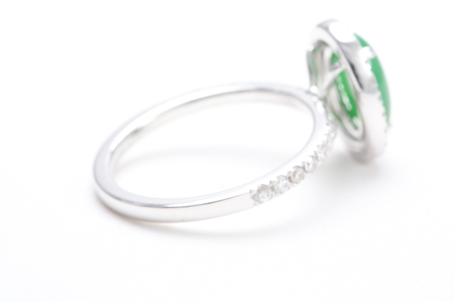 Oval Jadeite and Diamond Halo Ring