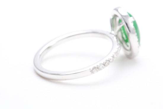 Oval Jadeite and Diamond Halo Ring