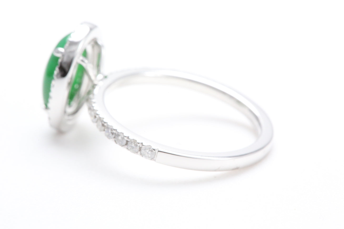 Oval Jadeite and Diamond Halo Ring