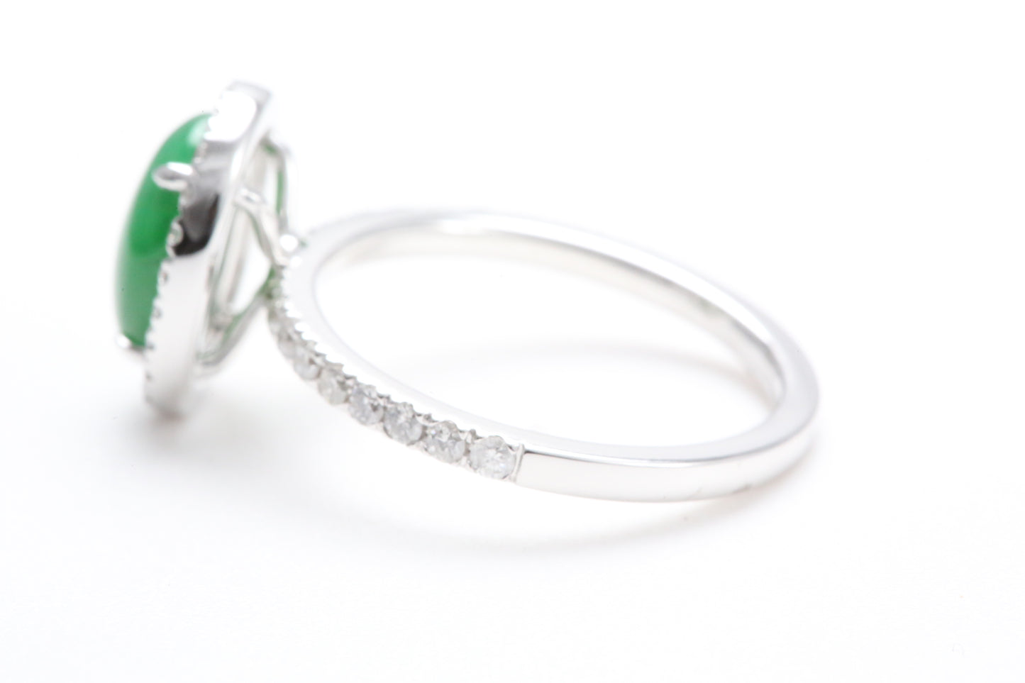 Oval Jadeite and Diamond Halo Ring