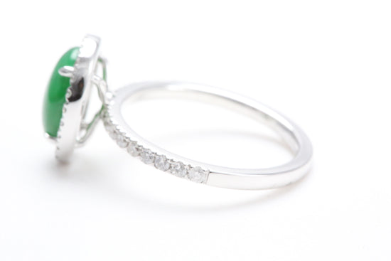 Oval Jadeite and Diamond Halo Ring