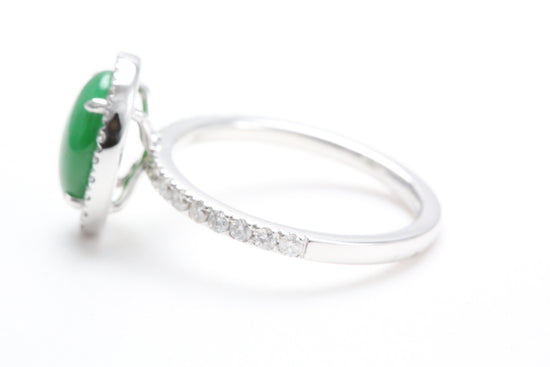 Oval Jadeite and Diamond Halo Ring