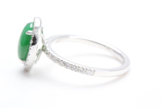 Oval Jadeite and Diamond Halo Ring