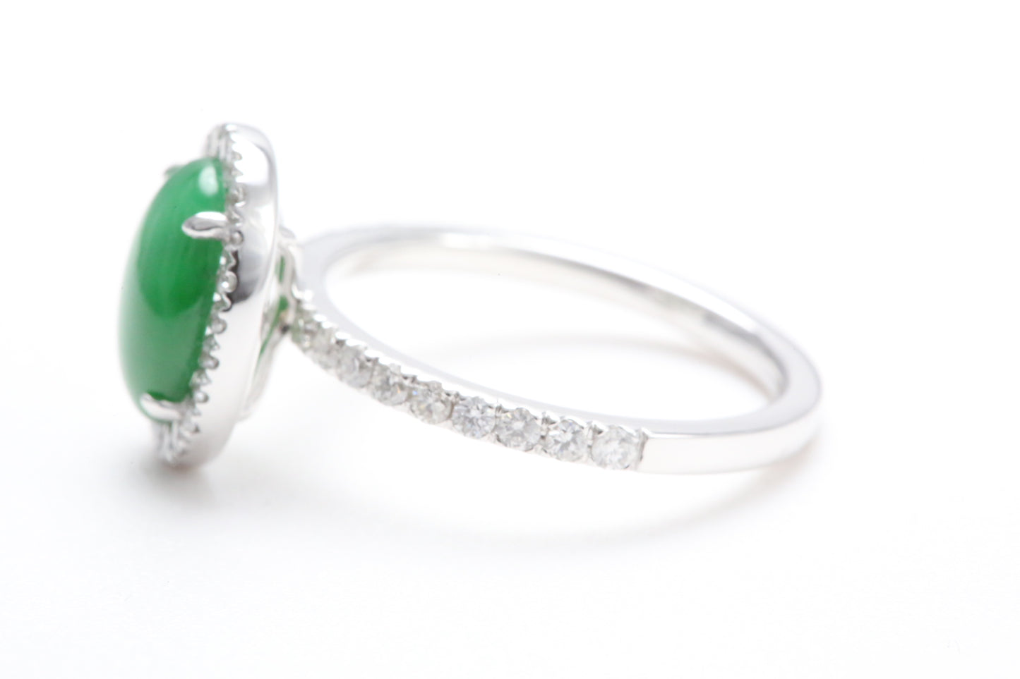 Oval Jadeite and Diamond Halo Ring