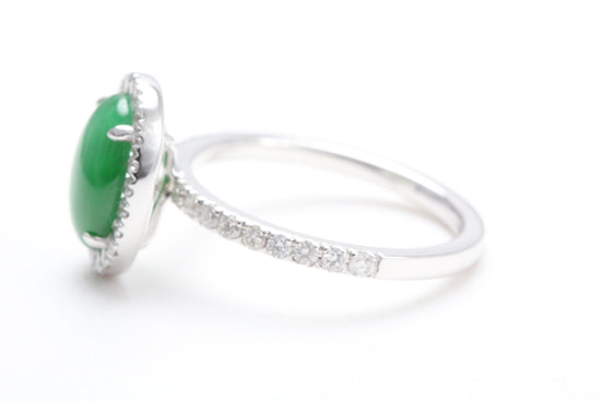 Oval Jadeite and Diamond Halo Ring