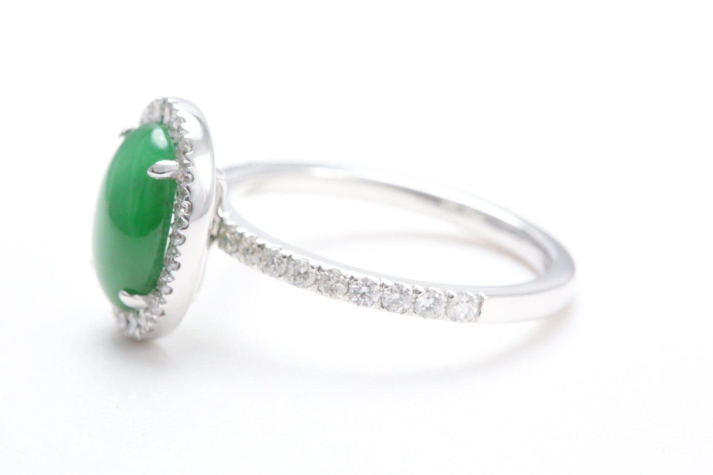 Oval Jadeite and Diamond Halo Ring