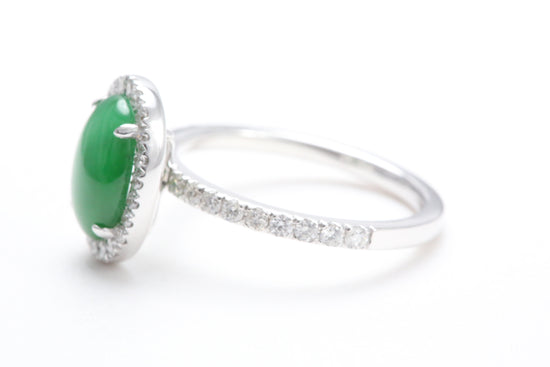 Oval Jadeite and Diamond Halo Ring