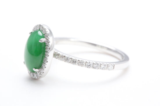 Oval Jadeite and Diamond Halo Ring