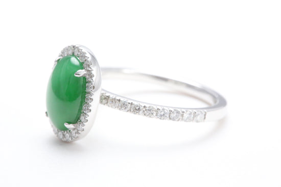 Oval Jadeite and Diamond Halo Ring