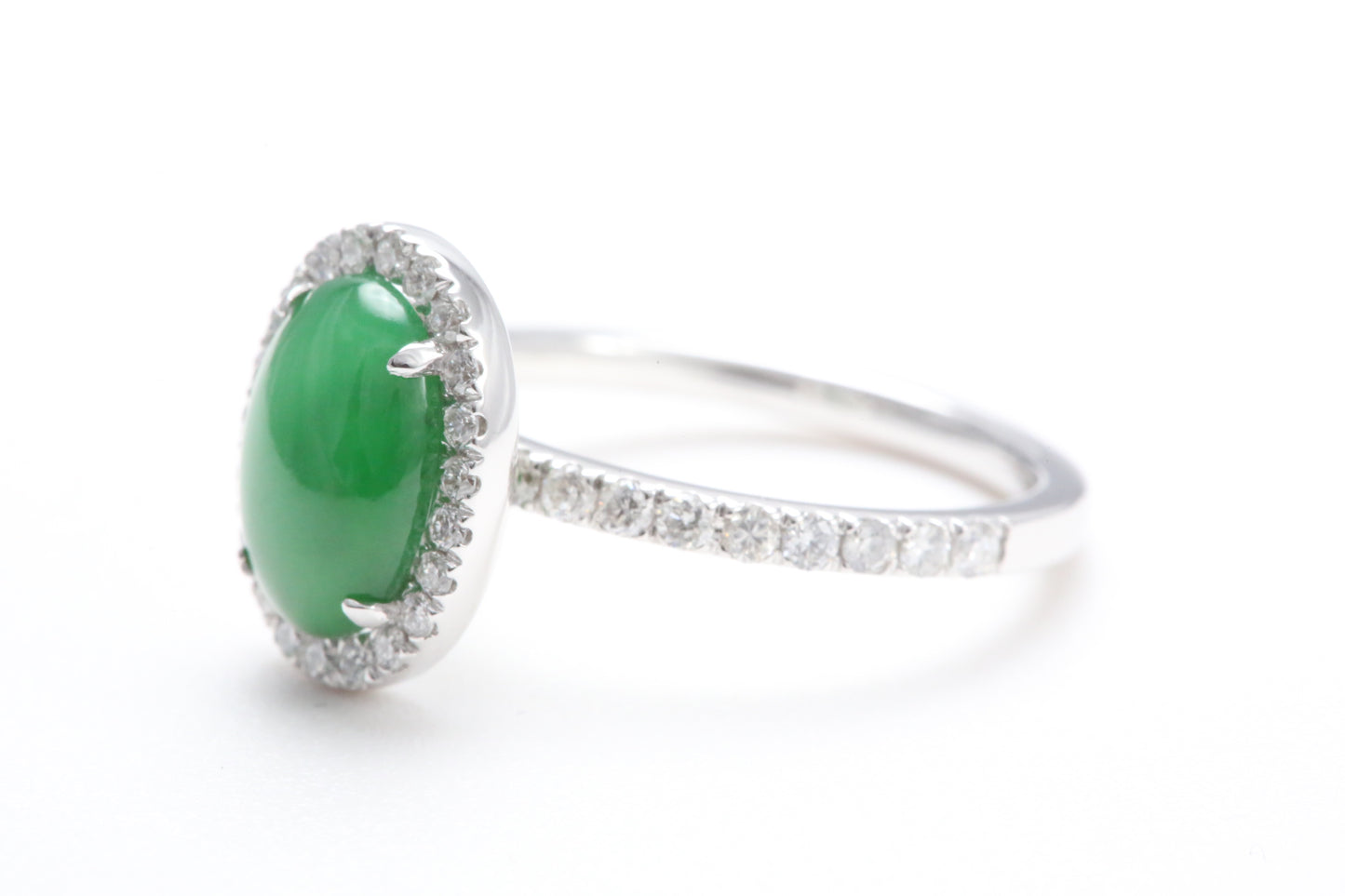 Oval Jadeite and Diamond Halo Ring