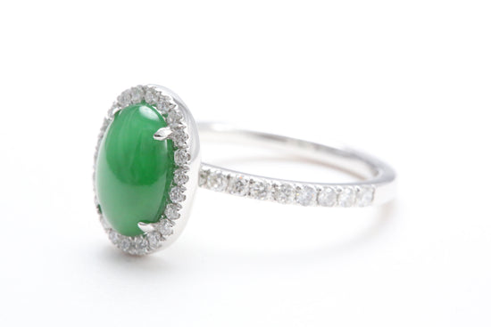 Oval Jadeite and Diamond Halo Ring