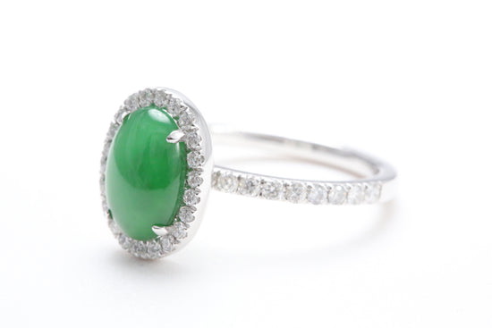 Oval Jadeite and Diamond Halo Ring