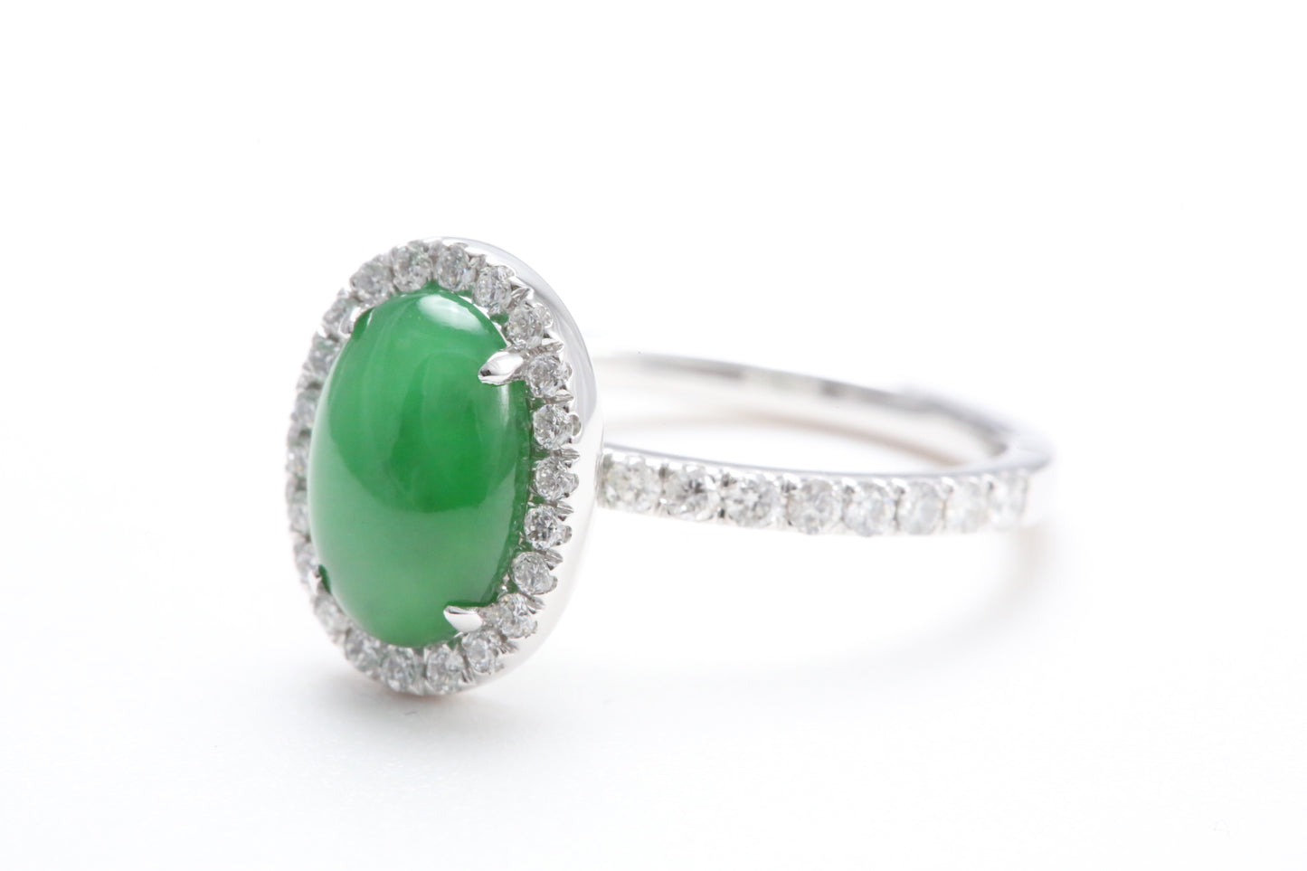 Oval Jadeite and Diamond Halo Ring