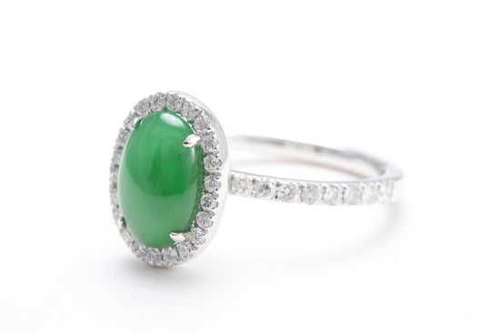 Oval Jadeite and Diamond Halo Ring