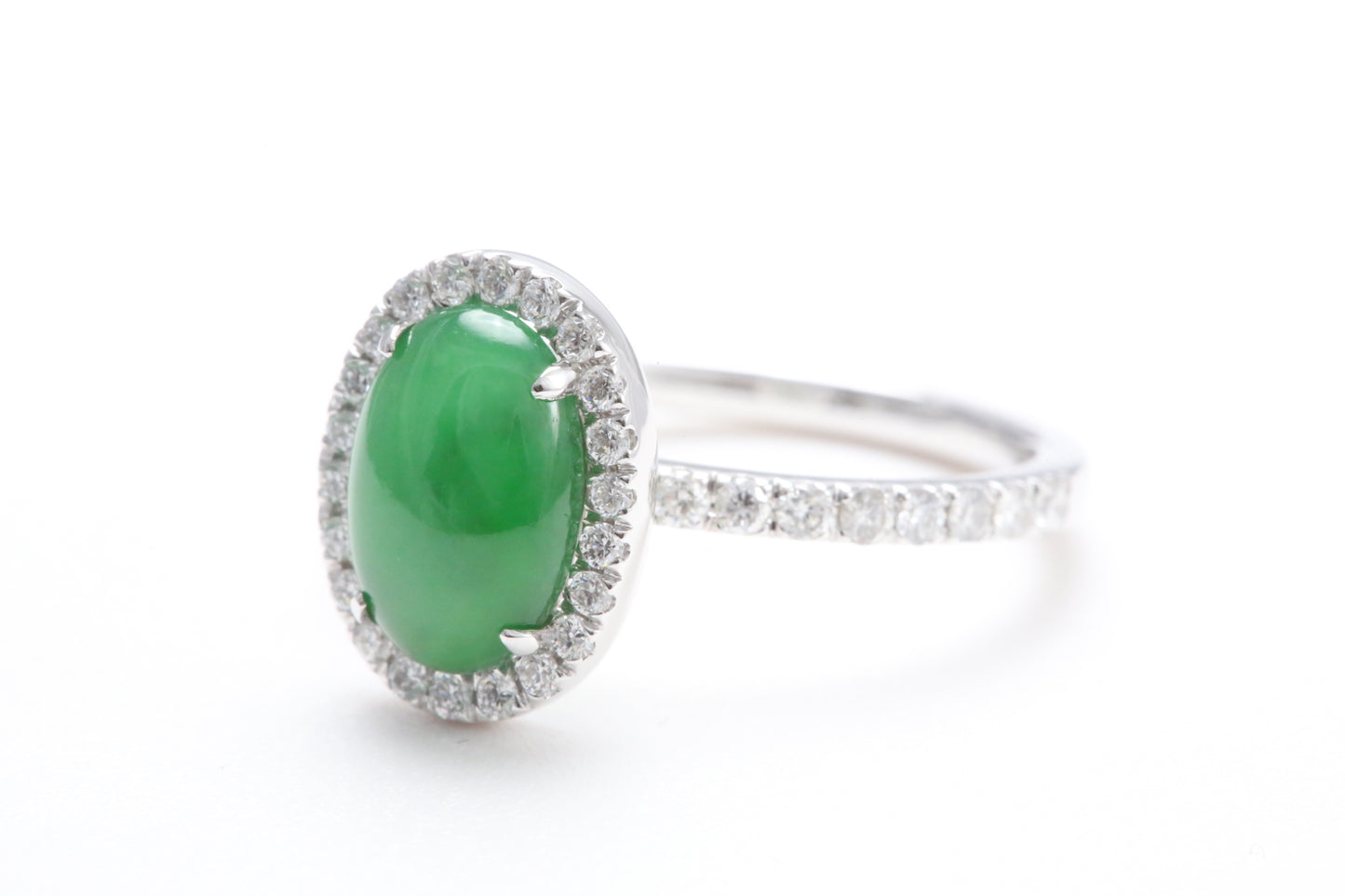 Oval Jadeite and Diamond Halo Ring