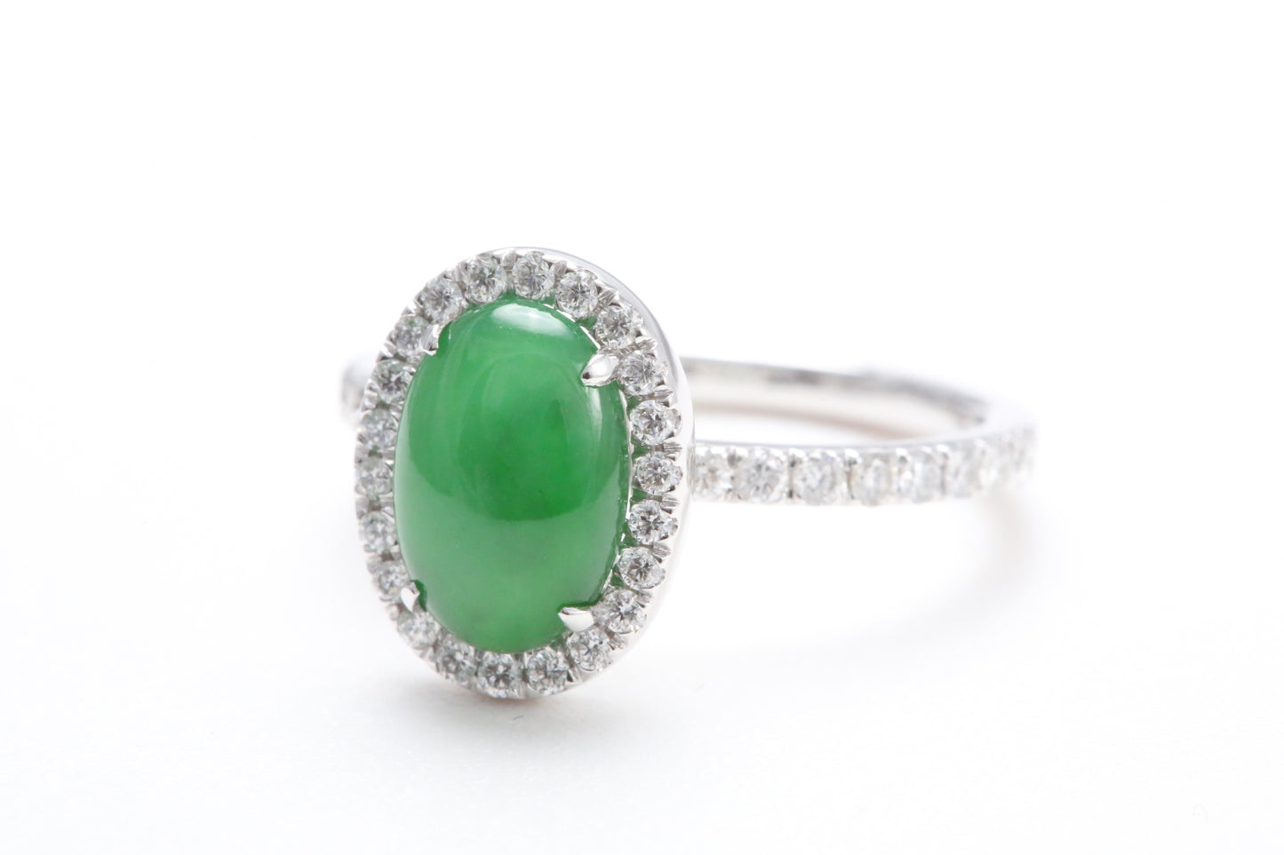 Oval Jadeite and Diamond Halo Ring