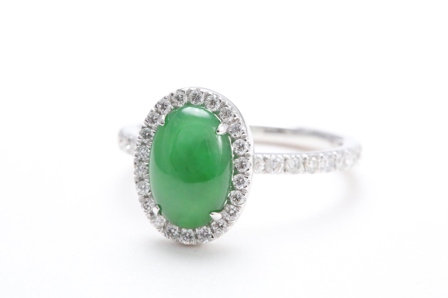 Oval Jadeite and Diamond Halo Ring