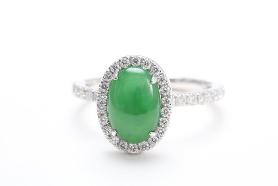 Oval Jadeite and Diamond Halo Ring