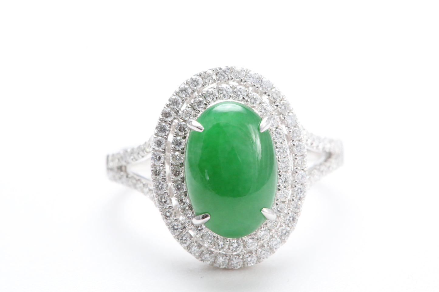 Jadeite and Double Diamond Halo Ring