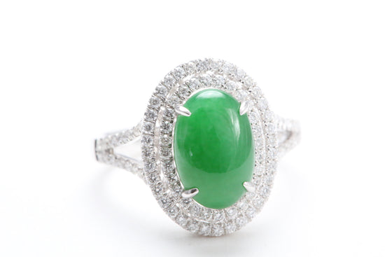 Jadeite and Double Diamond Halo Ring