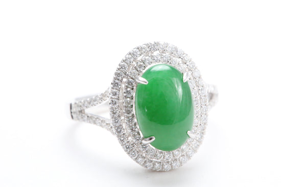 Jadeite and Double Diamond Halo Ring