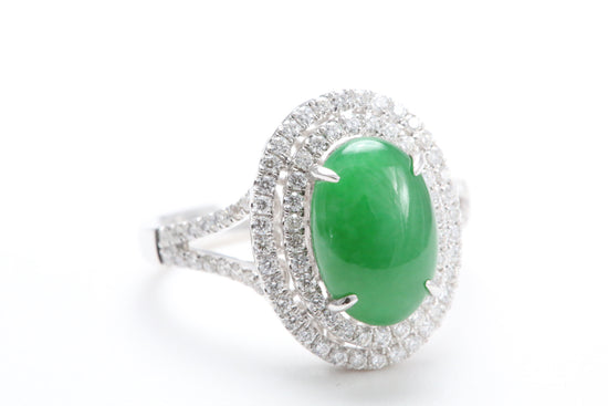 Jadeite and Double Diamond Halo Ring