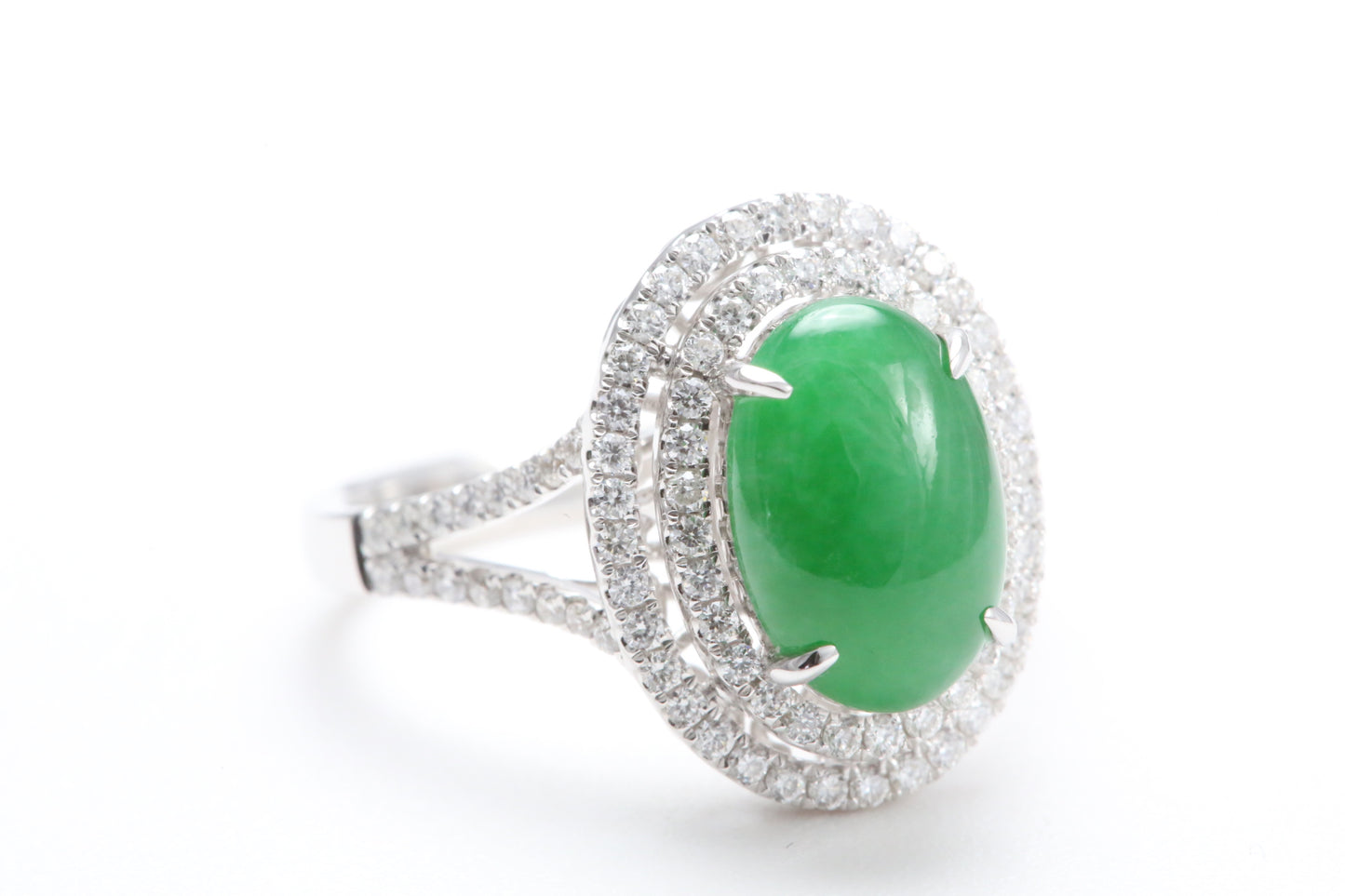 Jadeite and Double Diamond Halo Ring