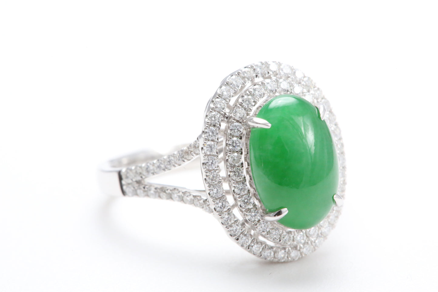 Jadeite and Double Diamond Halo Ring