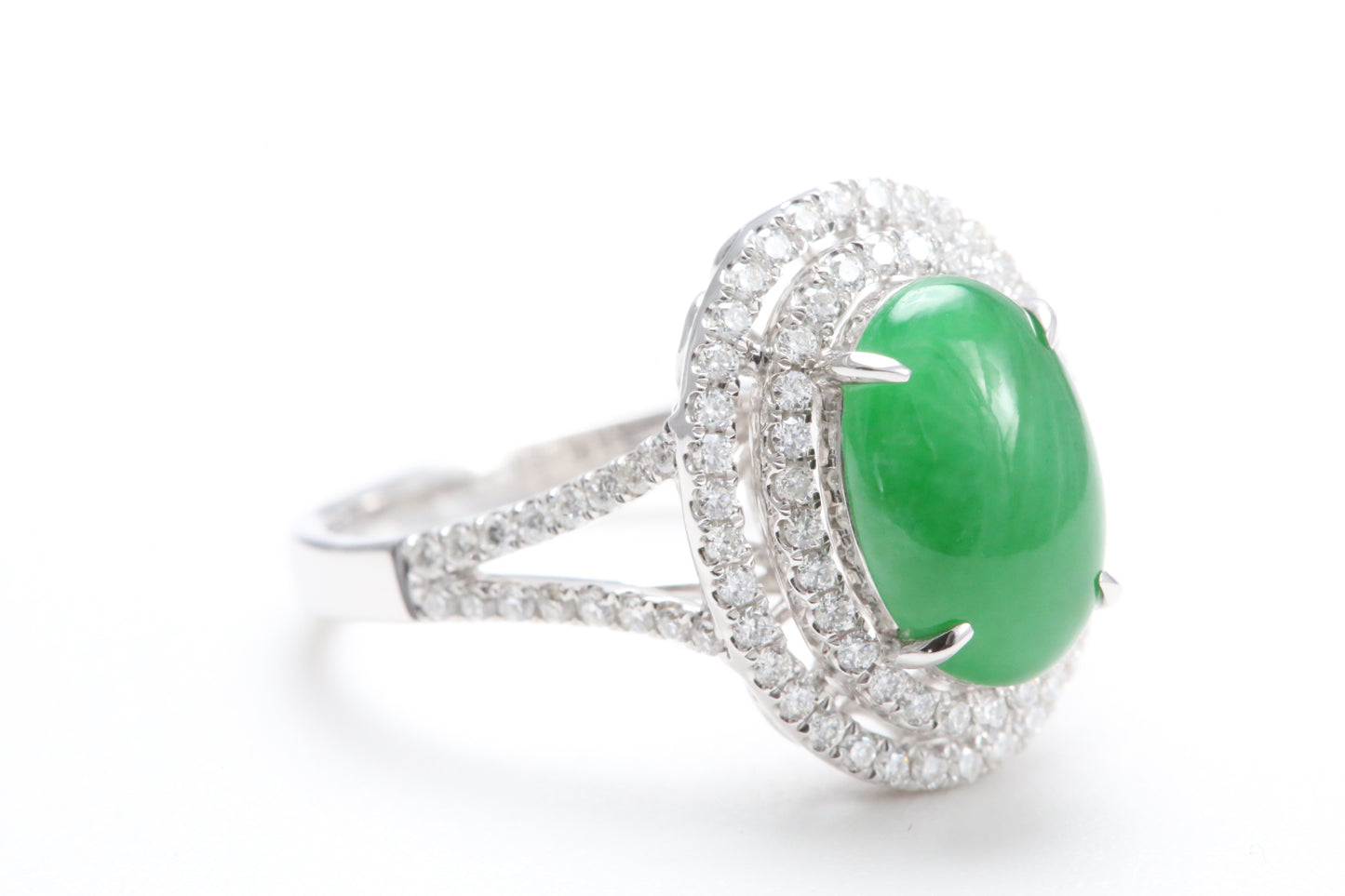 Jadeite and Double Diamond Halo Ring