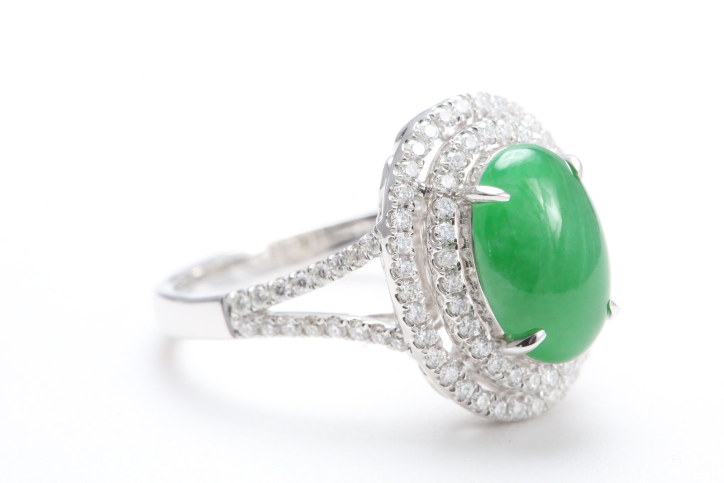 Jadeite and Double Diamond Halo Ring