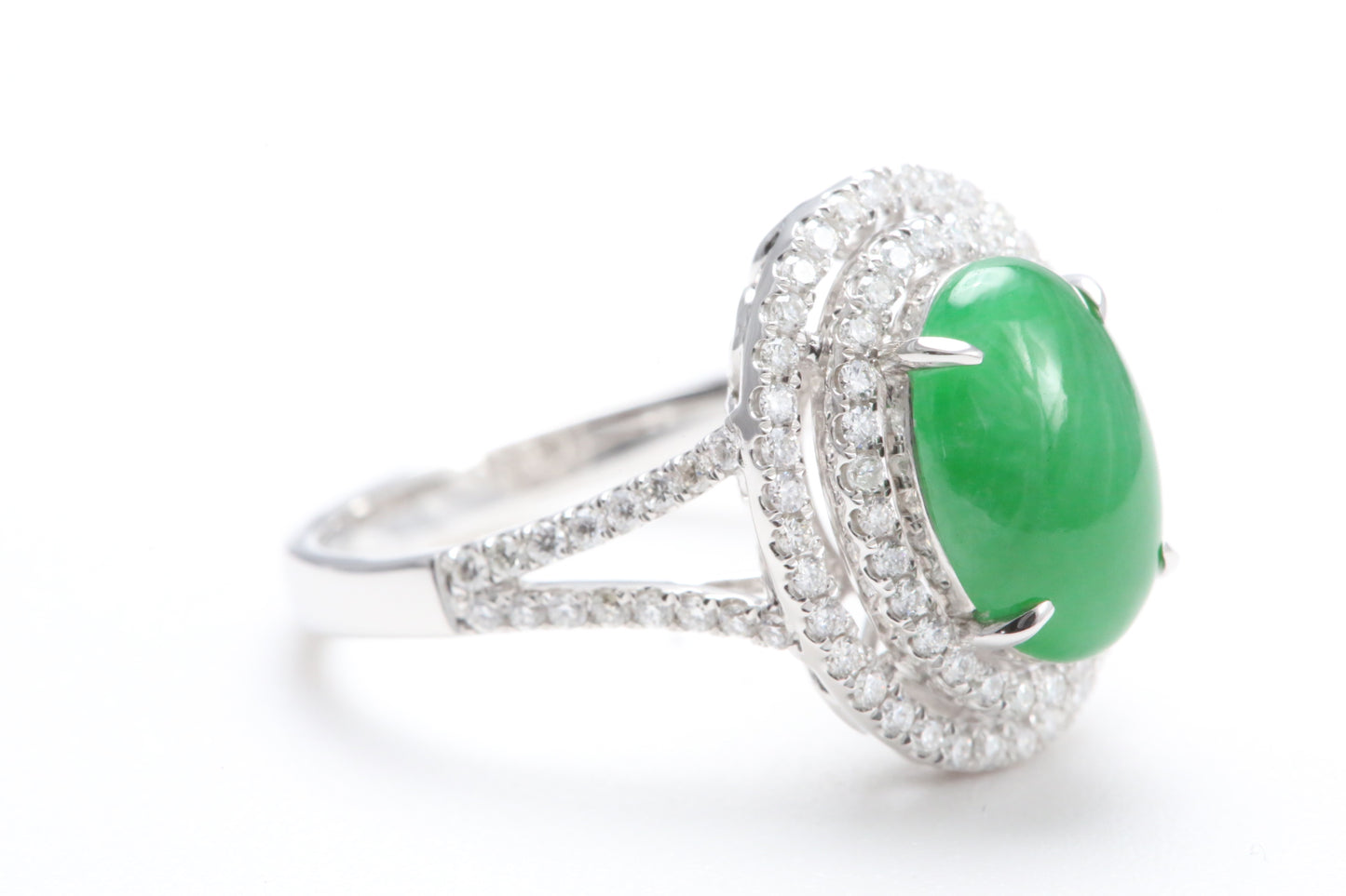 Jadeite and Double Diamond Halo Ring