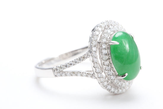 Jadeite and Double Diamond Halo Ring