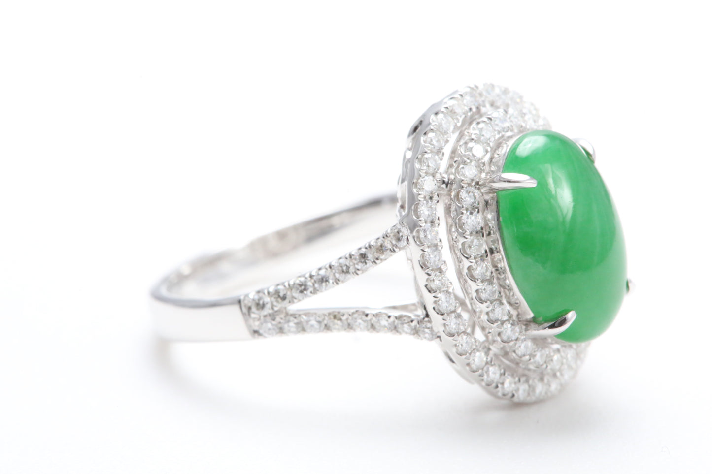 Jadeite and Double Diamond Halo Ring