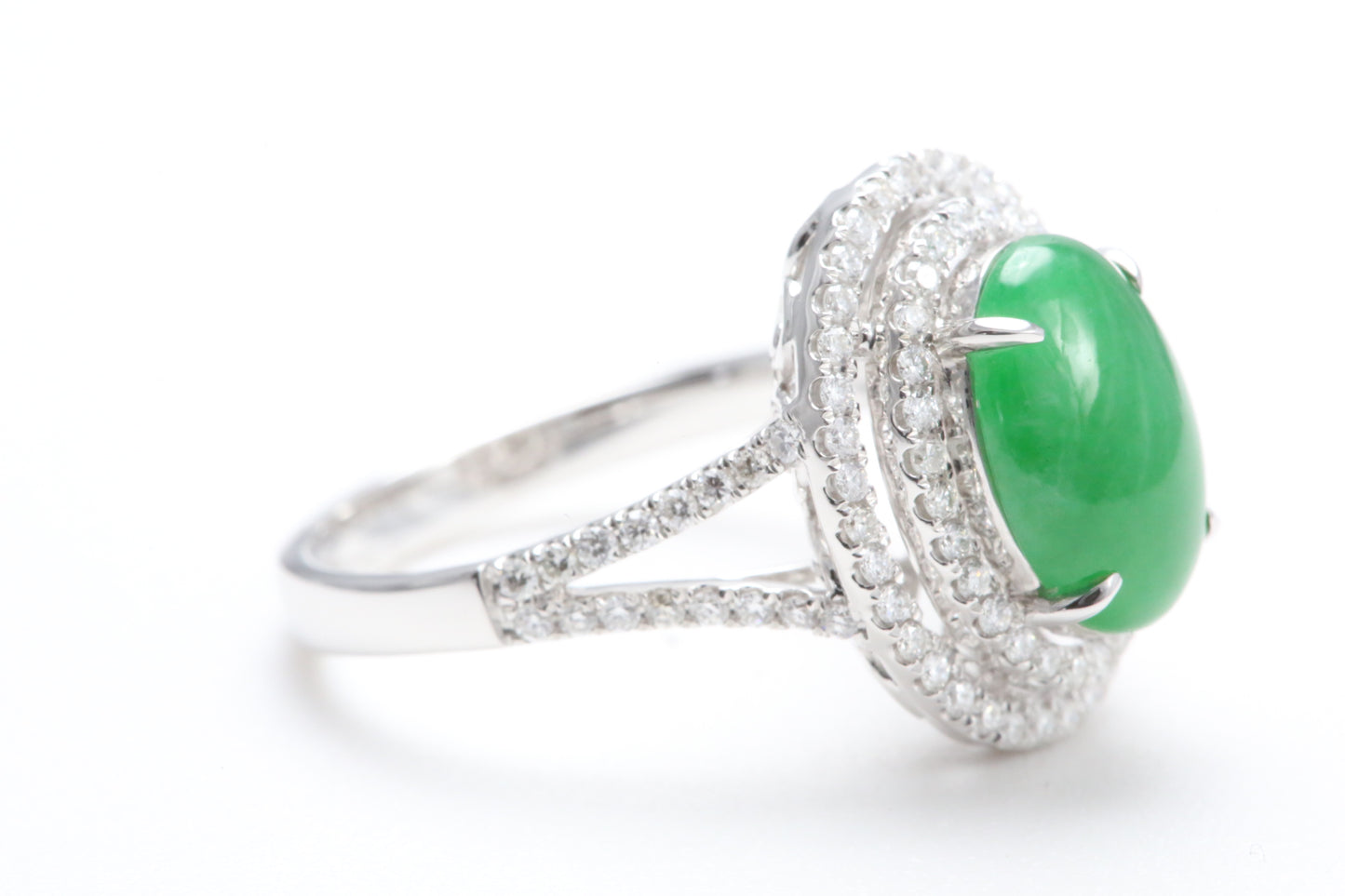 Jadeite and Double Diamond Halo Ring