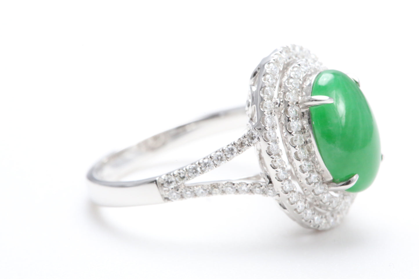 Jadeite and Double Diamond Halo Ring