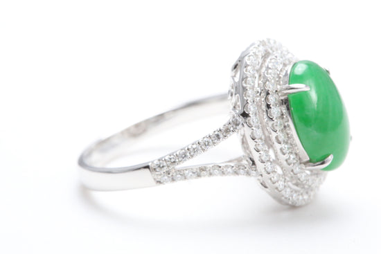 Jadeite and Double Diamond Halo Ring