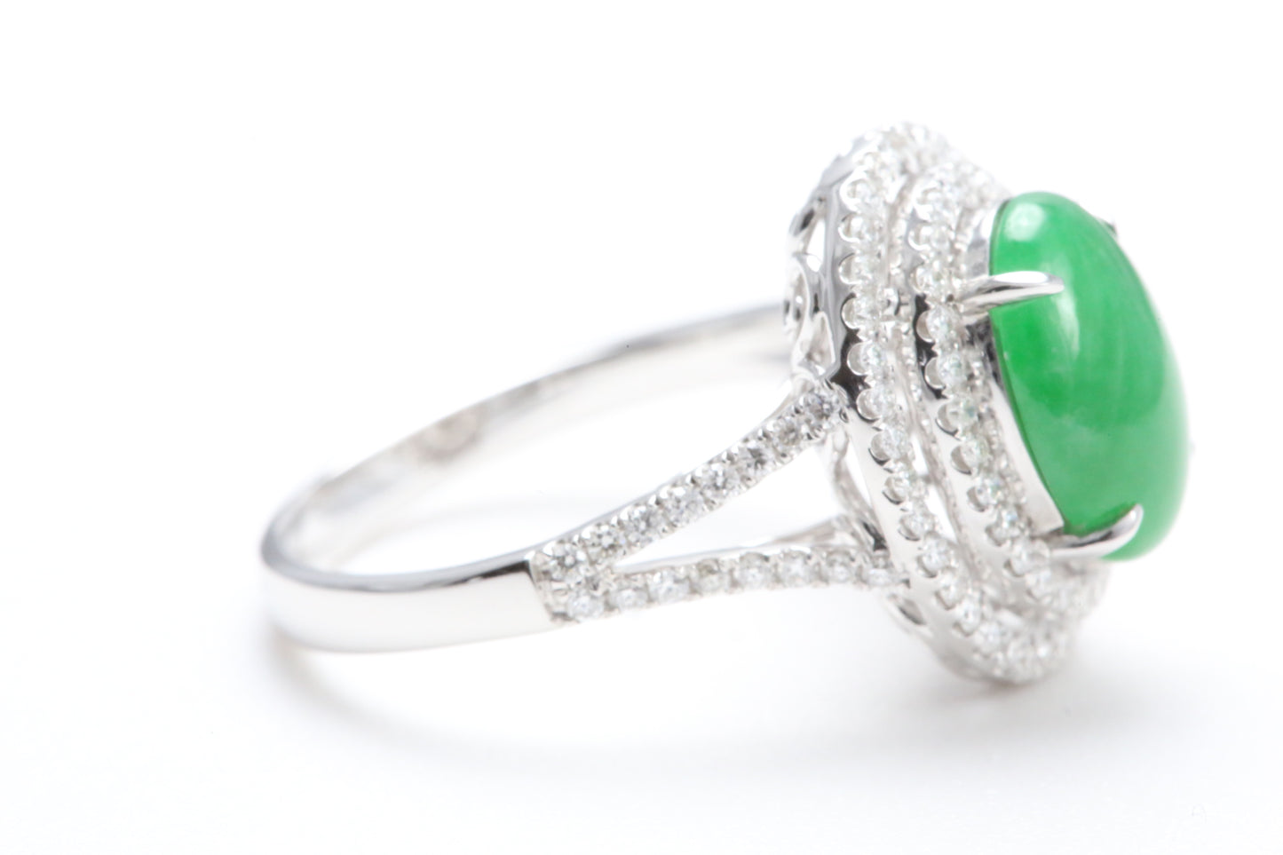 Jadeite and Double Diamond Halo Ring