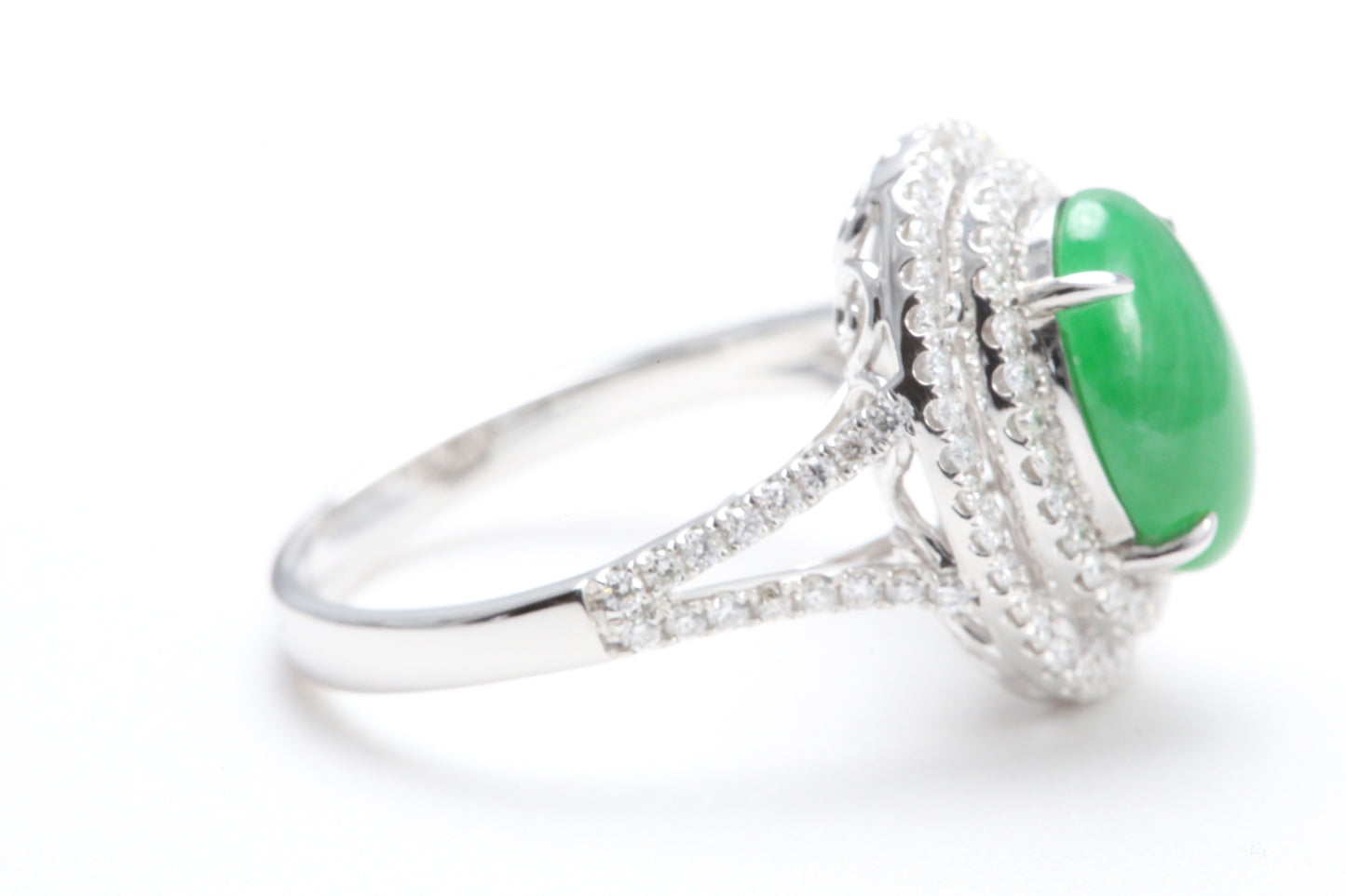 Jadeite and Double Diamond Halo Ring