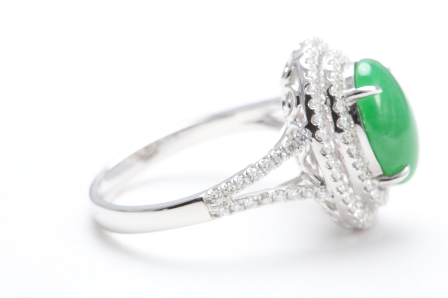 Jadeite and Double Diamond Halo Ring