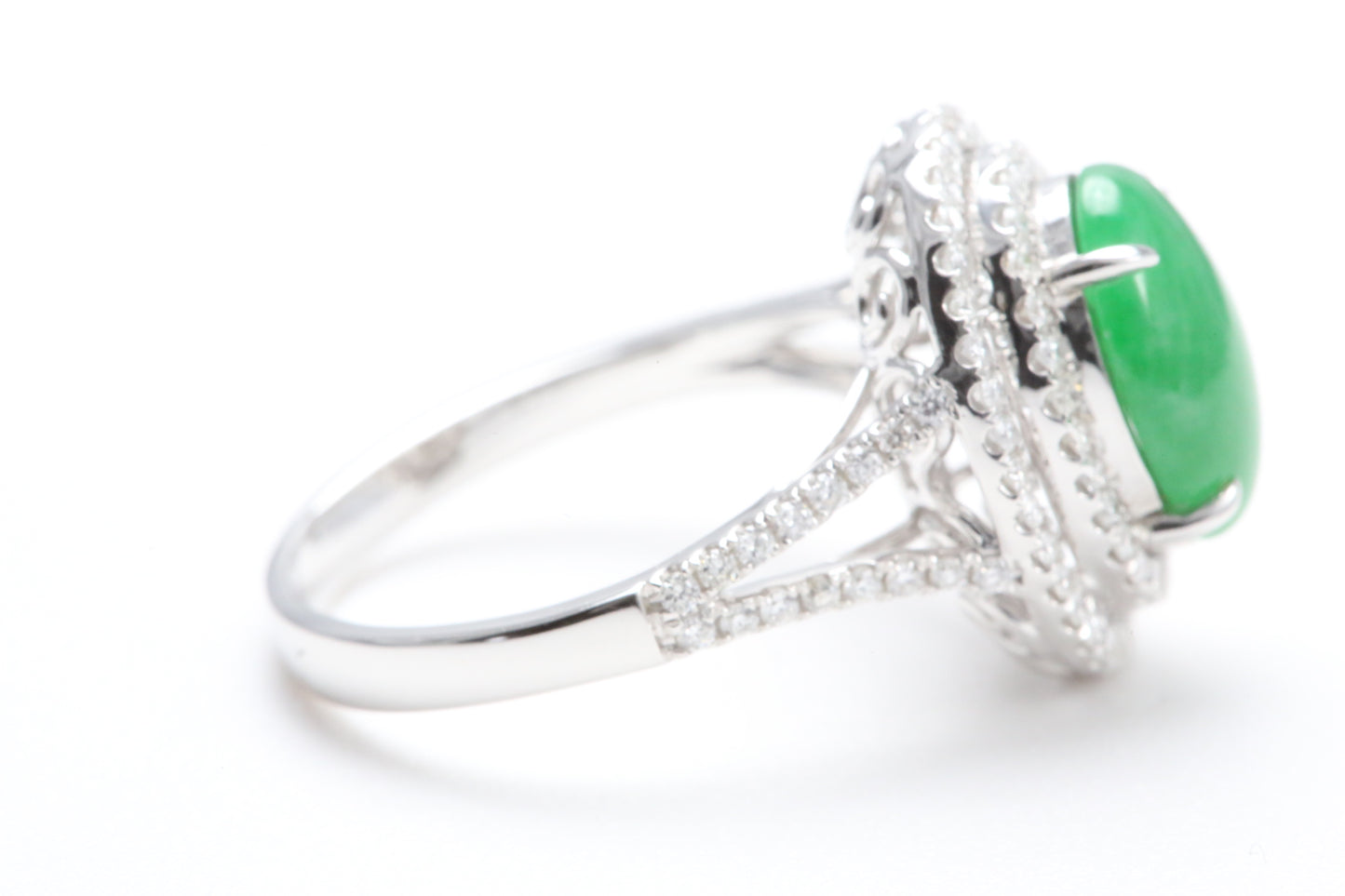 Jadeite and Double Diamond Halo Ring